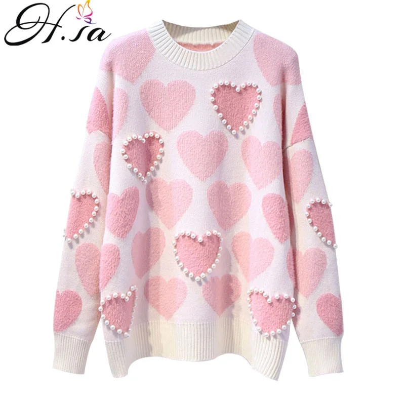 Act Fast Awakecrm Christmas Gift H.SA Women Knitted Sweater and Pullovers Oneck Pearls Beading Sweaters Sweet Heart Pull Jumpers Long Sleeve Kawaii Pull Femme Act Fast Awakecrm Christmas Gift H.SA Women Knitted Sweater and Pullovers Oneck Pearls Beading Sweaters Sweet Heart Pull Jumpers Long Sleeve Kawaii Pull Femme