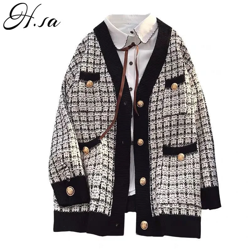 Special Savings Awakecrm Christmas Gift H.SA Women Sweater Jacket Oversized Knitted Cardigans Loose Plaid Jumpers Korean Clothing Robe Long Elegnat Female Coat Special Savings Awakecrm Christmas Gift H.SA Women Sweater Jacket Oversized Knitted Cardigans Loose Plaid Jumpers Korean Clothing Robe Long Elegnat Female Coat