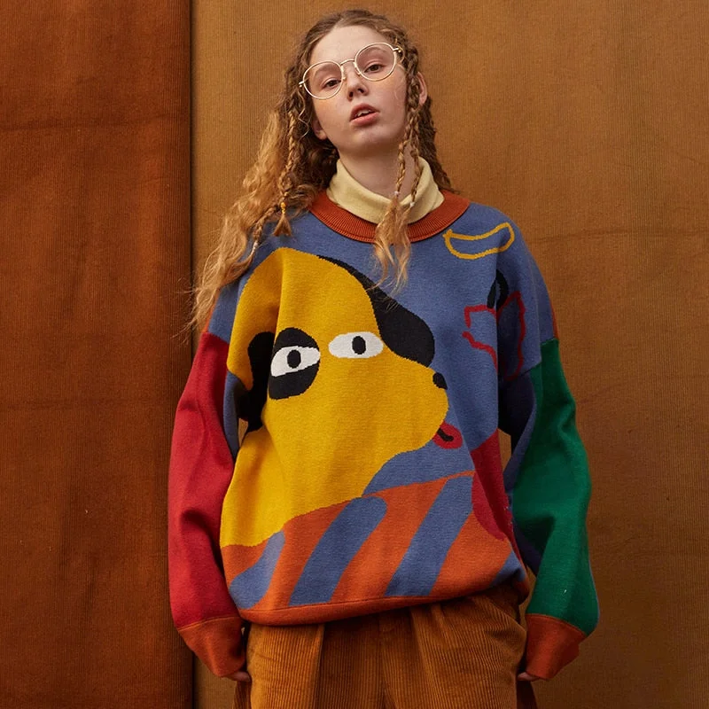Lowest Prices Awakecrm Christmas Gift Harajuku BF loose soft Winter Design Women Pullover Sweaters Long Sleeve Cartoon Dogs Color Block High-quality Knitwear tops Lowest Prices Awakecrm Christmas Gift Harajuku BF loose soft Winter Design Women Pullover Sweaters Long Sleeve Cartoon Dogs Color Block High-quality Knitwear tops