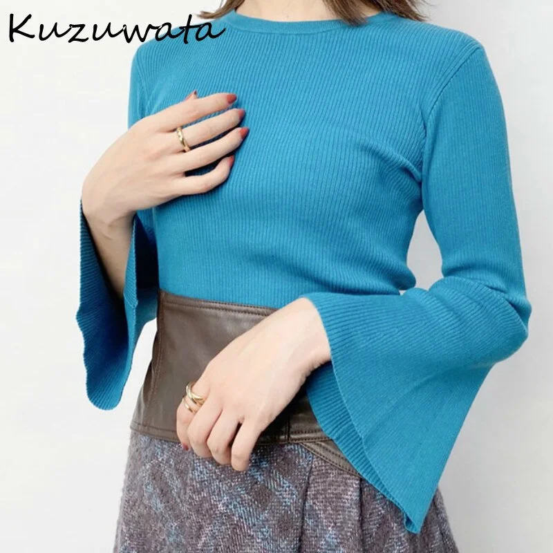 Best Seller Awakecrm Christmas Gift Kuzuwata Elegant All-match Slim Fit Flare Sleeve Tops Autumn New Japan Style Pullovers Candy Color Knitted Sweaters Women Best Seller Awakecrm Christmas Gift Kuzuwata Elegant All-match Slim Fit Flare Sleeve Tops Autumn New Japan Style Pullovers Candy Color Knitted Sweaters Women