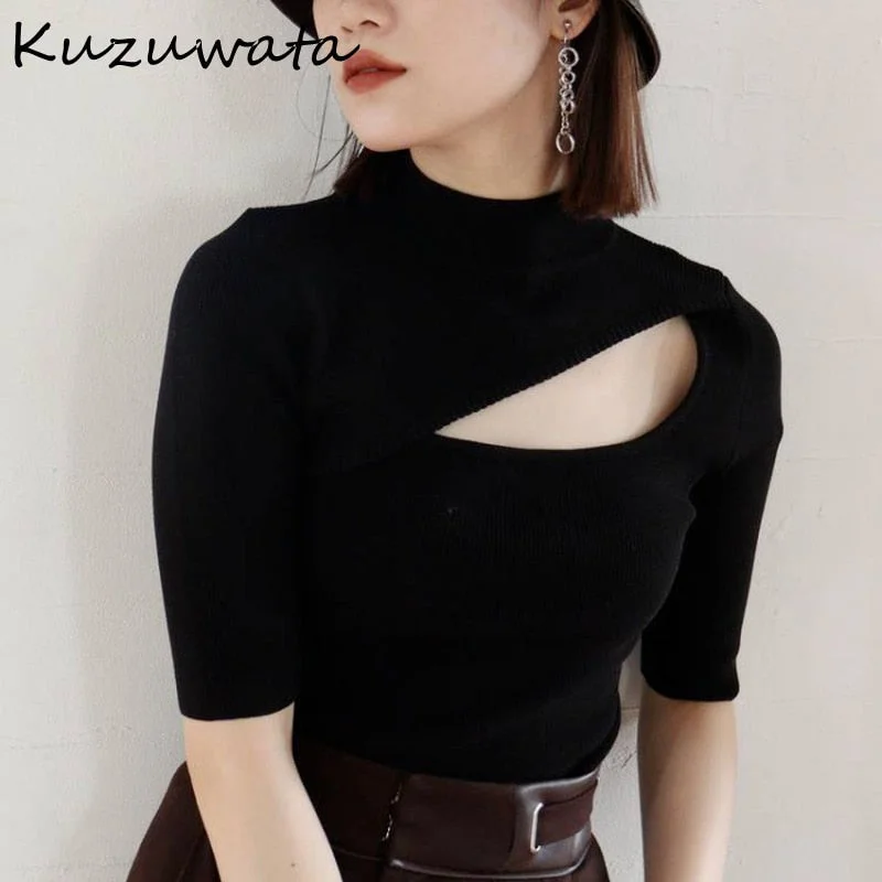 Doorbuster Deal Awakecrm Christmas Gift Kuzuwata Japanese Jumpers Autumn Winter New Women Sweaters Sexy Hollow Collar Half Sleeve Slim Solid Knitted Pullovers Doorbuster Deal Awakecrm Christmas Gift Kuzuwata Japanese Jumpers Autumn Winter New Women Sweaters Sexy Hollow Collar Half Sleeve Slim Solid Knitted Pullovers