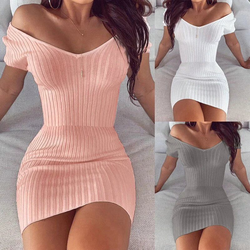 Mega Sale Christmas Gift Leosoxs Summer Solid Sexy Deep V Neck Slim Women's Mini Package Hip Knitt Dress Fashion Casual Short Sleeve Ladies Dresses Mega Sale Christmas Gift Leosoxs Summer Solid Sexy Deep V Neck Slim Women's Mini Package Hip Knitt Dress Fashion Casual Short Sleeve Ladies Dresses