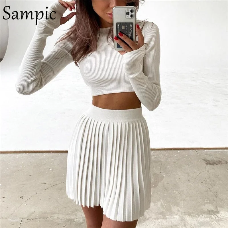 Blowout Deals Christmas Gift Sampic Casual Women Knitted Pleated Dress Skirt Suit Skinny Sweater Shirt Tops And High Waisted Mini Skirt Two Piece Set Blowout Deals Christmas Gift Sampic Casual Women Knitted Pleated Dress Skirt Suit Skinny Sweater Shirt Tops And High Waisted Mini Skirt Two Piece Set