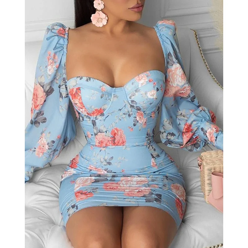 Extra Savings Elegant Fashion Women Slim Fit Leisure Casual Bodycon Mini Dress Female Puff Sleeve Floral Bodycon Party Dress Extra Savings Elegant Fashion Women Slim Fit Leisure Casual Bodycon Mini Dress Female Puff Sleeve Floral Bodycon Party Dress