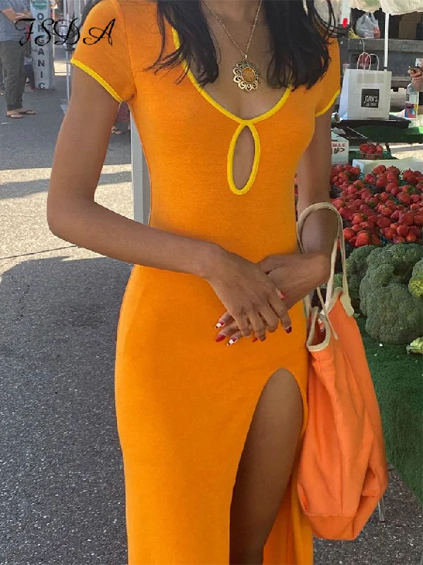 Lowest Price Awakecrm Summer Split Hollow Out Midi Dress Bodycon Short Sleeve Sexy Club Patchwork Y2K Orange Women Dresses Party Lowest Price Awakecrm Summer Split Hollow Out Midi Dress Bodycon Short Sleeve Sexy Club Patchwork Y2K Orange Women Dresses Party