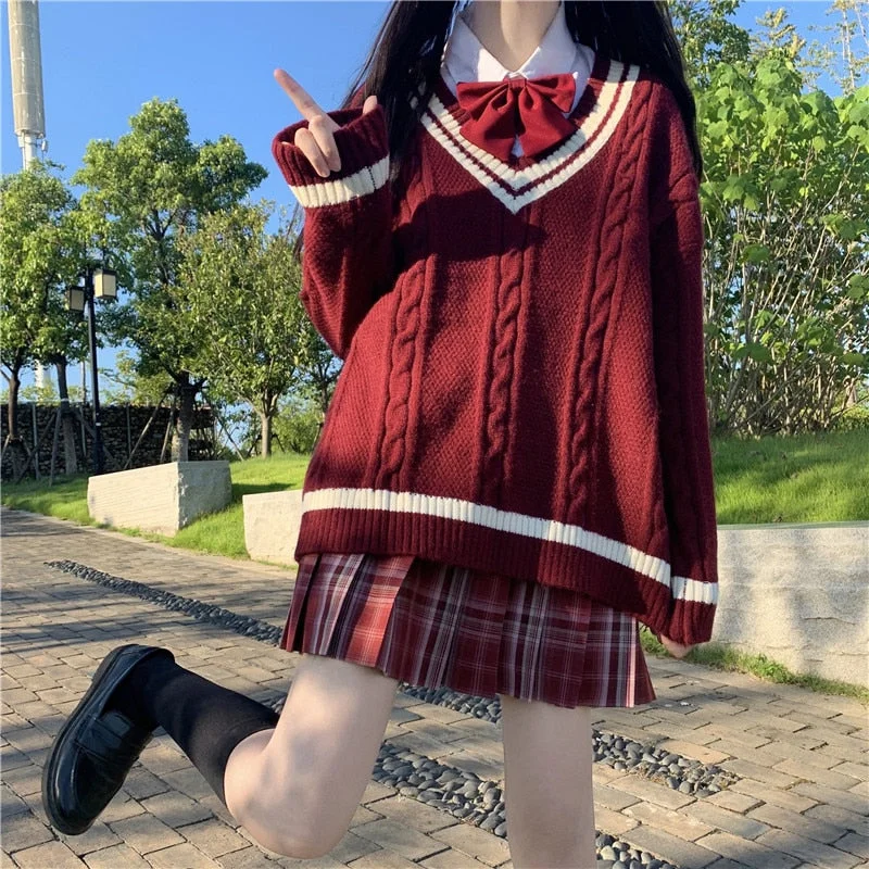 Weekend Deal Awakecrm Black Friday Sales Japanese Mori Girly Red White Sweaters Autumn Cute Pullover V-Neck Preppy Style Knitting Twist Jk Student Uniform Sweaters Mujer Weekend Deal Awakecrm Black Friday Sales Japanese Mori Girly Red White Sweaters Autumn Cute Pullover V-Neck Preppy Style Knitting Twist Jk Student Uniform Sweaters Mujer