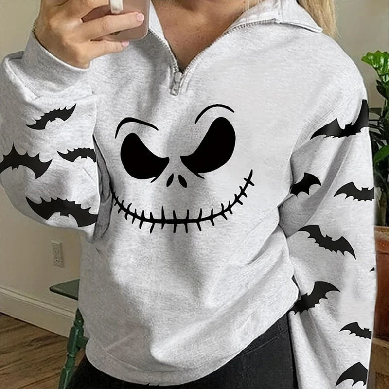 Low Prices Joskka Halloween Smiling Face Bat Print Women Sweatshirt Zipper Lapel Top Autumn Long Sleeve Fashion Casual Halloween Sweatshirt Low Prices Joskka Halloween Smiling Face Bat Print Women Sweatshirt Zipper Lapel Top Autumn Long Sleeve Fashion Casual Halloween Sweatshirt