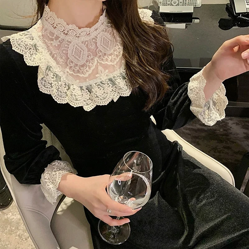 Shop and Save Joskka Lace Patchwork Velvet Long Dress Women Floral Crochet Long Sleeve Party Dress Black Autumn Winter Midi Dress Elegant French Hoco Dress Shop and Save Joskka Lace Patchwork Velvet Long Dress Women Floral Crochet Long Sleeve Party Dress Black Autumn Winter Midi Dress Elegant French Hoco Dress