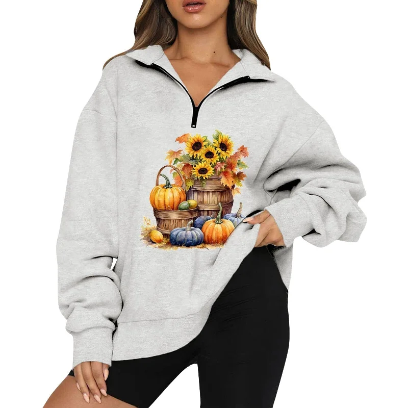 Limited Availability Joskka Ladies Pumpkin Sunflower Graphic Sweatshirt Female Halloween Sweatshirt Pullover Zipper Lapel Long Sleeve Hoodie For Lady Fall Winter Limited Availability Joskka Ladies Pumpkin Sunflower Graphic Sweatshirt Female Halloween Sweatshirt Pullover Zipper Lapel Long Sleeve Hoodie For Lady Fall Winter