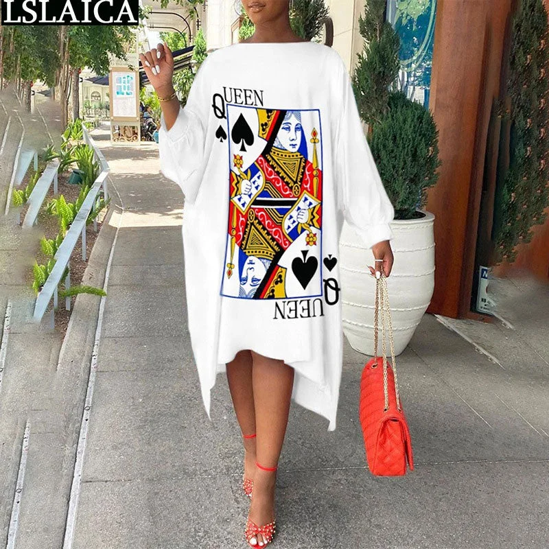 Deal Mania New Arrival Dresses for Women Elegant Long Sleeve O Neck Poker Print Knitted Casual Women Dresses Loose Fashion Midi Dress Deal Mania New Arrival Dresses for Women Elegant Long Sleeve O Neck Poker Print Knitted Casual Women Dresses Loose Fashion Midi Dress