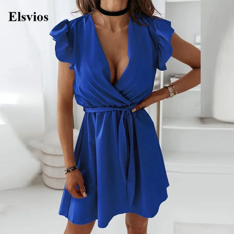 Year-End Sale Sexy V-Neck Wrap Tie-up Belt Party Dresses Casual Summer Women Mini Beach Dress Elegant Ruffle Sleeve Loose A-Line Dress Vestido Year-End Sale Sexy V-Neck Wrap Tie-up Belt Party Dresses Casual Summer Women Mini Beach Dress Elegant Ruffle Sleeve Loose A-Line Dress Vestido