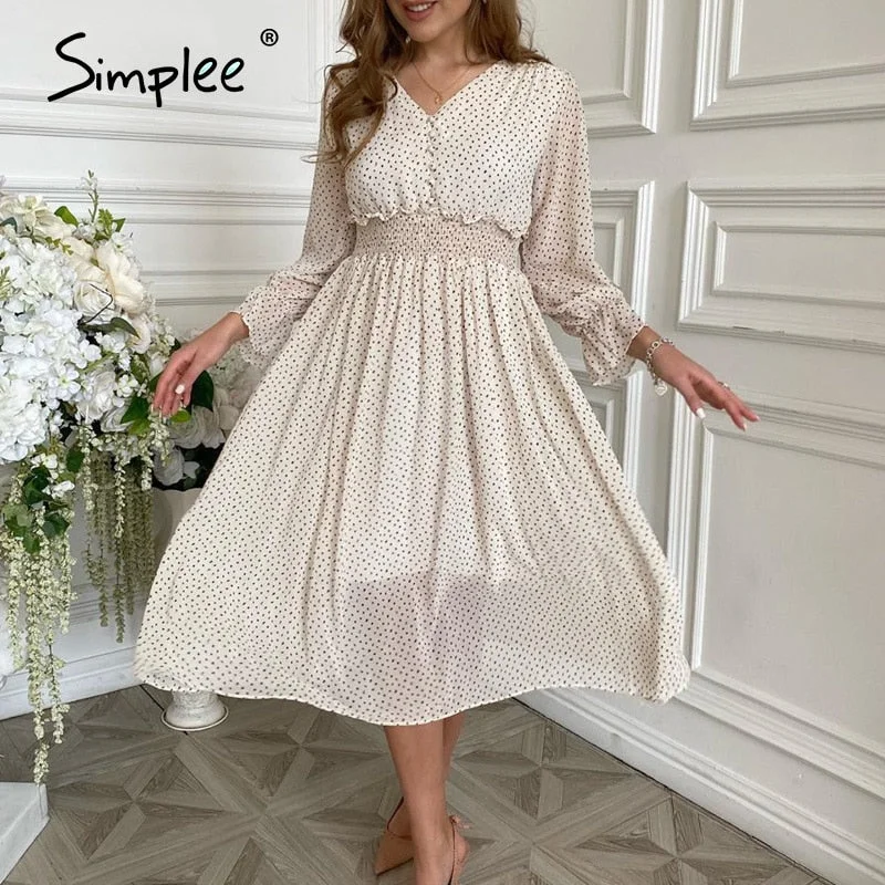 Weekend Flash Sale Simplee casual flare sleeve dress women Elegant V-neck Polka Dot print sash dress A-Line holiday female midi dress autumn Weekend Flash Sale Simplee casual flare sleeve dress women Elegant V-neck Polka Dot print sash dress A-Line holiday female midi dress autumn