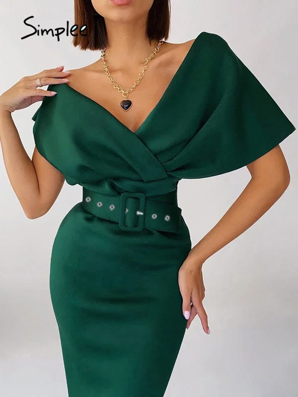 Season Finale Sale Simplee Sexy v-neck off shoulder belt party sheath women dress green black Winter midi club dresses white Elegant frills vestido Season Finale Sale Simplee Sexy v-neck off shoulder belt party sheath women dress green black Winter midi club dresses white Elegant frills vestido