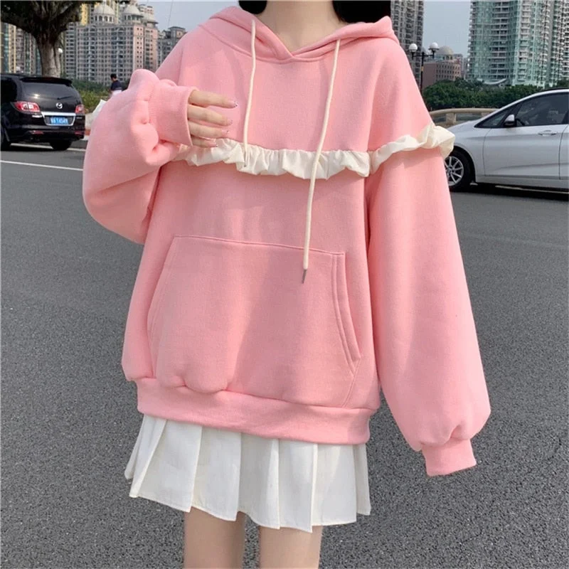 Deal Dash Thanksgiving Gift Sweet Girl Elegant Kawaii Lace Pink Women Sweatshirt Spring Autumn Chic Pullover Pocket Casual Keep Warm Thicken Shirts Top Deal Dash Thanksgiving Gift Sweet Girl Elegant Kawaii Lace Pink Women Sweatshirt Spring Autumn Chic Pullover Pocket Casual Keep Warm Thicken Shirts Top