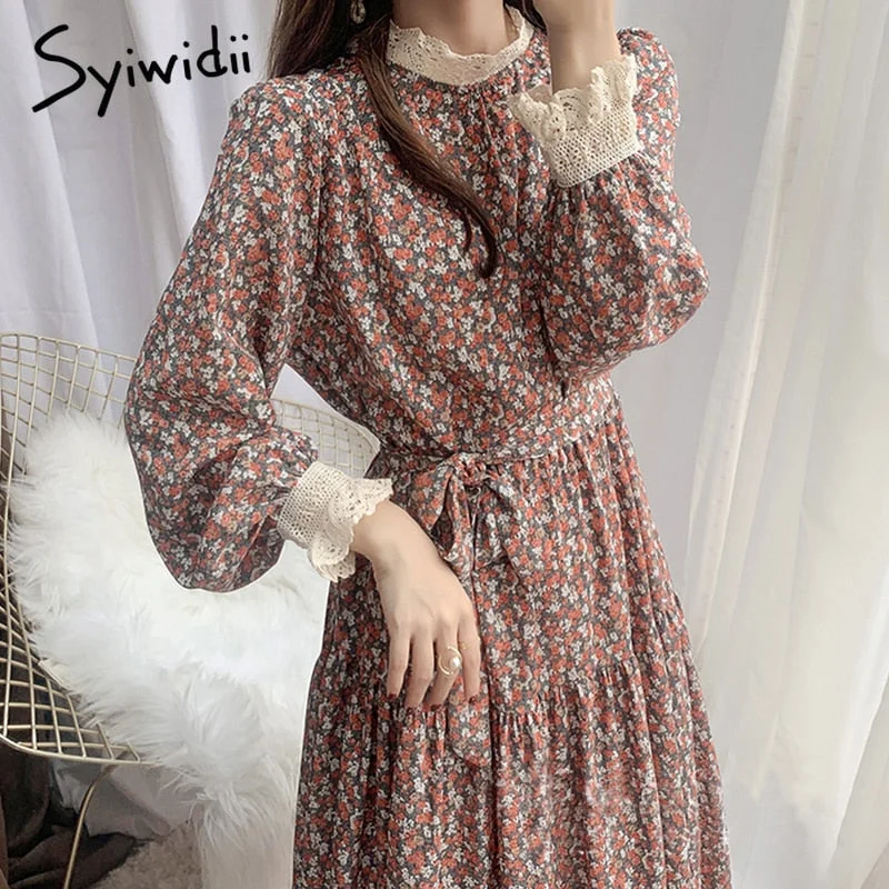 Price Slash Syiwidii Dresses for Women Floral Print Lace Neck Fashion Dress Long Sleeve Spring Autumn Sweet Midi Dresses for Women Party Price Slash Syiwidii Dresses for Women Floral Print Lace Neck Fashion Dress Long Sleeve Spring Autumn Sweet Midi Dresses for Women Party