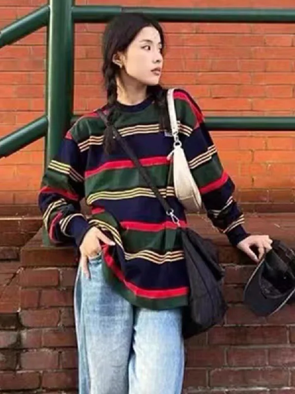 Instant Savings Awakecrm Tawaaiw Autumn Vintage Sweatshirt Women Long Sleeve American Retro Striped Sweetshirt Streetwear Grunge Tops Harajuku Hoodie Instant Savings Awakecrm Tawaaiw Autumn Vintage Sweatshirt Women Long Sleeve American Retro Striped Sweetshirt Streetwear Grunge Tops Harajuku Hoodie