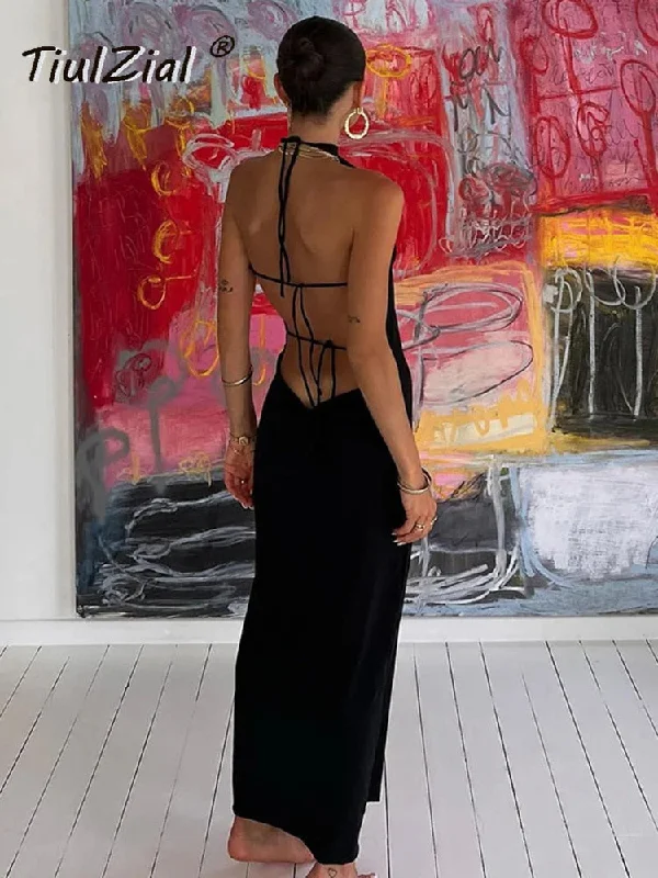 Deep Discounts Awakecrm Black Halter Backless Midi Dress Summer Tie Up Beach Holiday Sexy Dress Club Party Deep Discounts Awakecrm Black Halter Backless Midi Dress Summer Tie Up Beach Holiday Sexy Dress Club Party