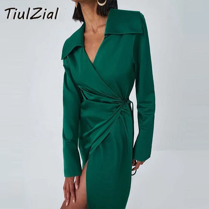 Don't Wait Awakecrm Green Long Sleeve Satin Wrap Midi Dress Nothed Lace Up Bandage Club Party Dress High Waist Vintage Shirt Dresses Don't Wait Awakecrm Green Long Sleeve Satin Wrap Midi Dress Nothed Lace Up Bandage Club Party Dress High Waist Vintage Shirt Dresses