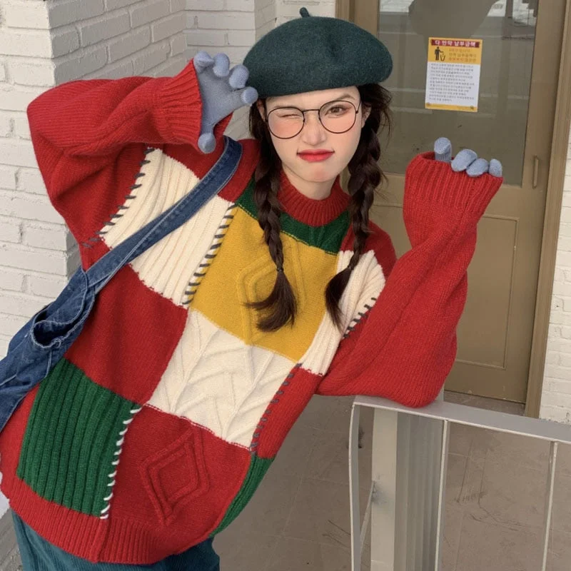 Today’s Deal Awakecrm Black Friday Sales Vintage Kawaii Lattice Patchwork Color Matching Women Sweater Autumn Fashion Geometric Pullover Long Sleeve Ladies Sweaters Today’s Deal Awakecrm Black Friday Sales Vintage Kawaii Lattice Patchwork Color Matching Women Sweater Autumn Fashion Geometric Pullover Long Sleeve Ladies Sweaters