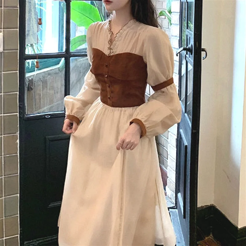 Special Discount Vintage Midi Dress Women Casual V-neck Long Sleeve Party Retro Dress Female French Evening One-piece Dress Korean Autumn Special Discount Vintage Midi Dress Women Casual V-neck Long Sleeve Party Retro Dress Female French Evening One-piece Dress Korean Autumn