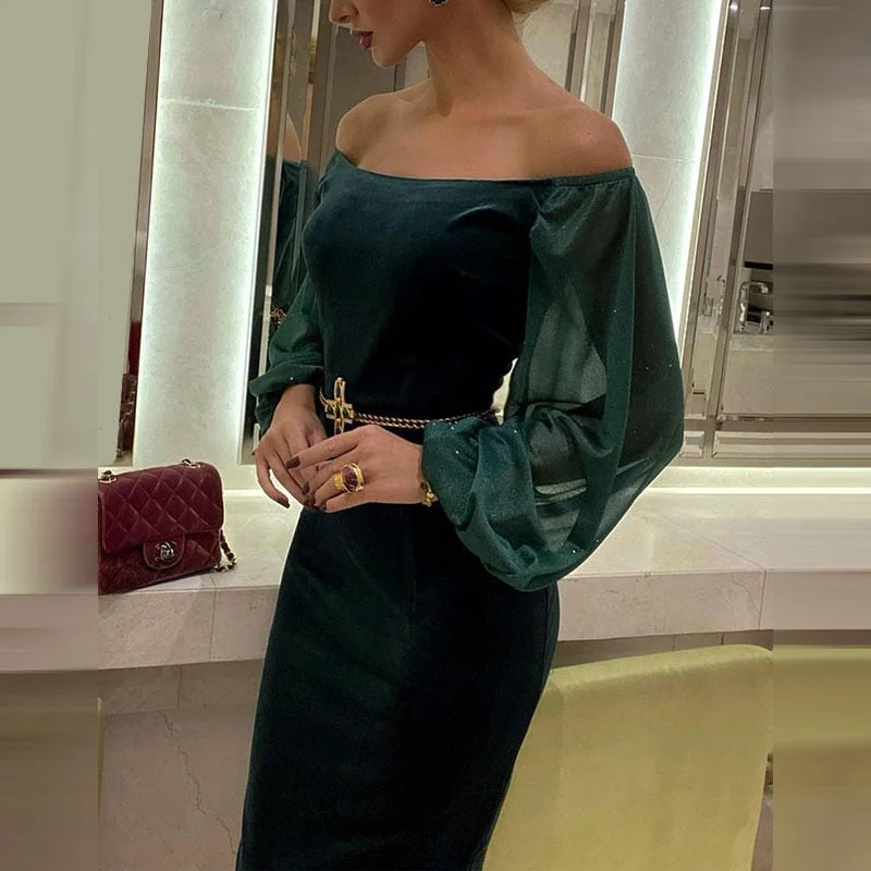 Super Deal Women Bodycon Velvet Dress Sexy Off Shoulder Night Club Midi Dress Mesh Sleeve Splicing Bodycon Party Dress Without Belt Super Deal Women Bodycon Velvet Dress Sexy Off Shoulder Night Club Midi Dress Mesh Sleeve Splicing Bodycon Party Dress Without Belt
