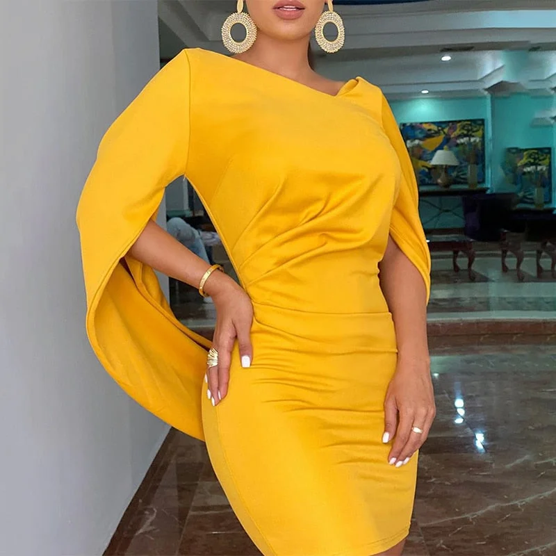 Price Rollback Women Cloak Sleeve Dress Party Dress Runched Long Sleeve Slim Fit Club Bodycon Mini Dress Price Rollback Women Cloak Sleeve Dress Party Dress Runched Long Sleeve Slim Fit Club Bodycon Mini Dress