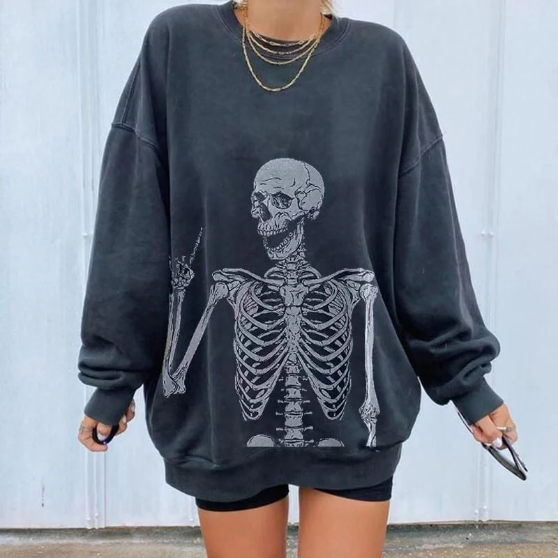 Stock Up and Save Awakecrm Y2k Retro Women's Sweatshirt Europe And The United States Autumn Fashion Sweater Skull Print Gray Women's Sweater Pullover Stock Up and Save Awakecrm Y2k Retro Women's Sweatshirt Europe And The United States Autumn Fashion Sweater Skull Print Gray Women's Sweater Pullover