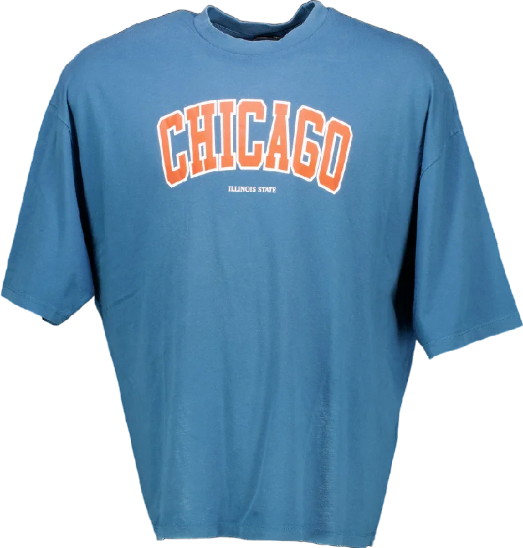 Super Bargain ASOS Blue Chicago Print T-Shirt UK L