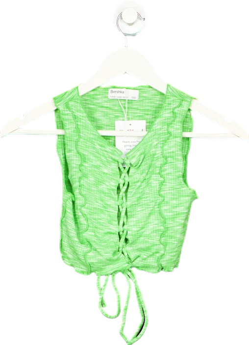 Exclusive Deal Bershka Green Lace-Up Crop Top UK XS