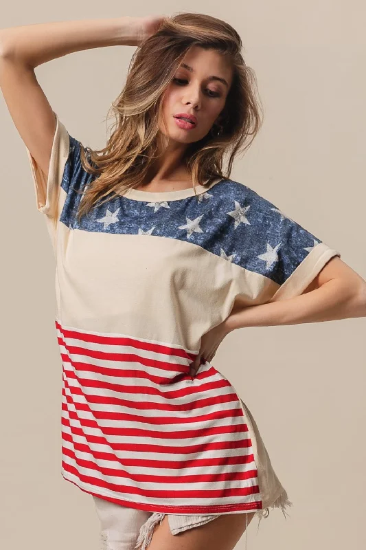 New Deals BiBi American Flag Theme Short Sleeve T-Shirt