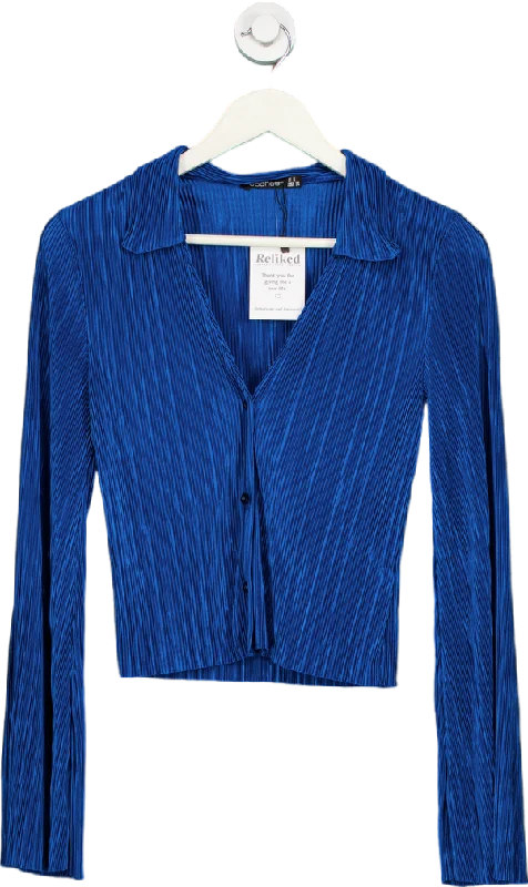 Online Exclusive Boohoo Blue Pleated Long Sleeve Top UK 8