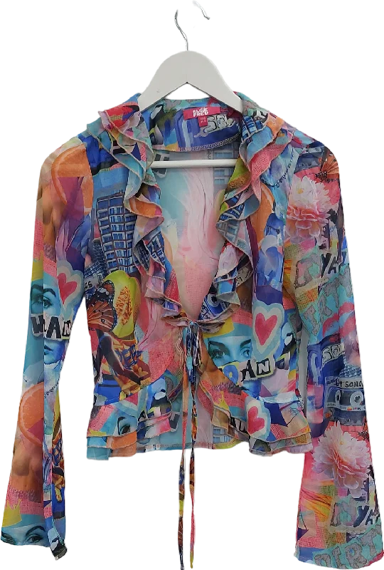 Take Advantage Elsie & Fred Multicoloured Graphic Print Chiffon Shirt UK XXS