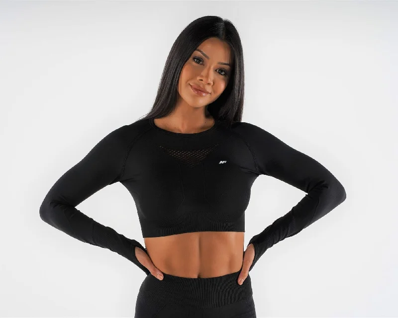 Price Reduction Flex Seamless Long Sleeve Crop Top - Raven