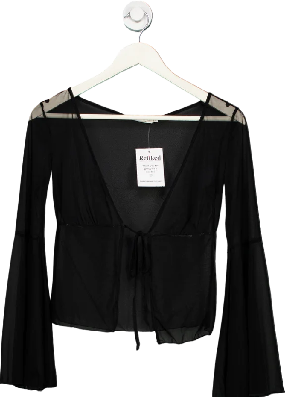 Exclusive Access God Save Queens Black Sheer Tie-Front Top UK L