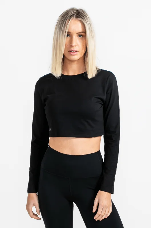 Don't Wait Icon Long Sleeve Crop - Black