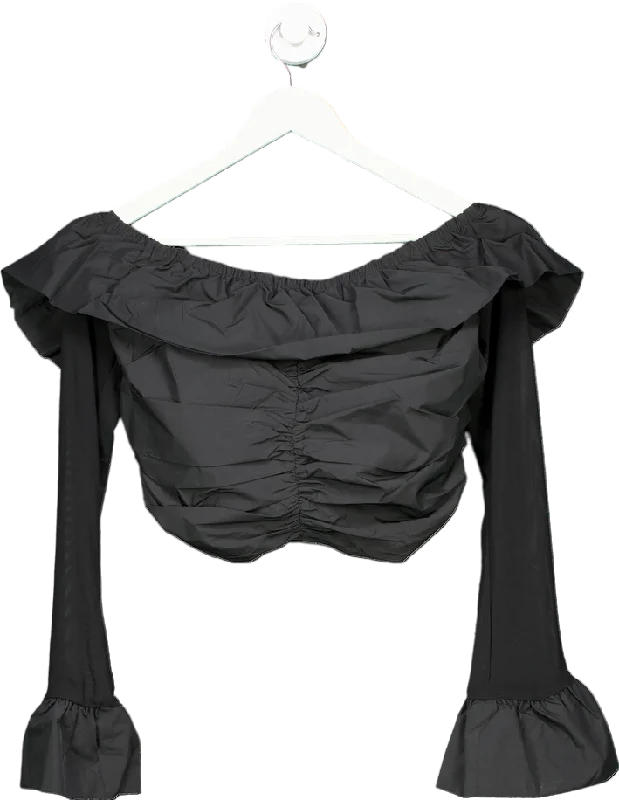 Anniversary Sale Kimchi Blue Black Off-Shoulder Ruffle Top UK M