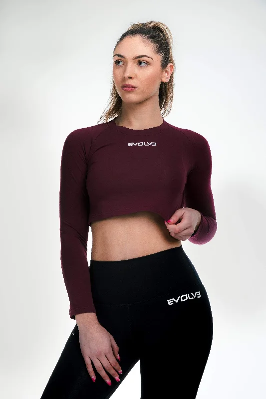 Midnight Madness Long Sleeve Crop - Burgundy