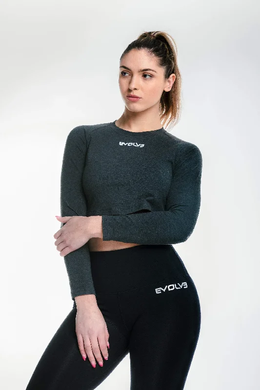 Major Savings Long Sleeve Crop - Charcoal