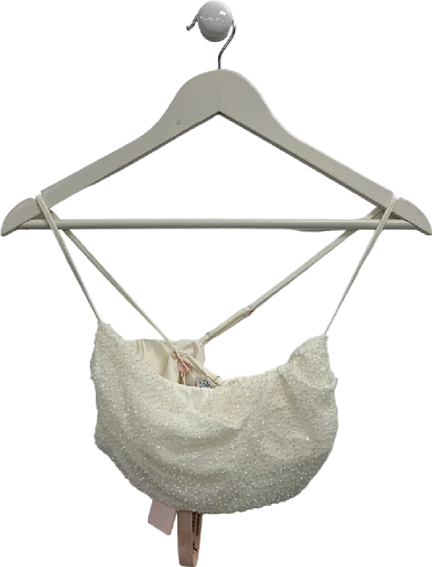 Steals and Deals Oh Polly White Embellished Cross Back Crop Top In Ivory UK 8