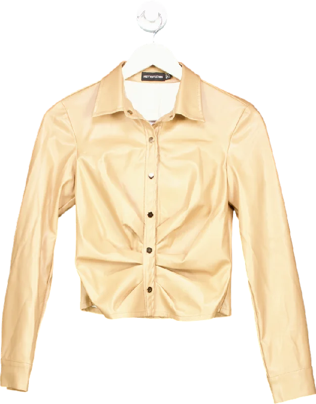 Discount Extravaganza PrettyLittleThing Beige Faux Leather Shirt UK 6