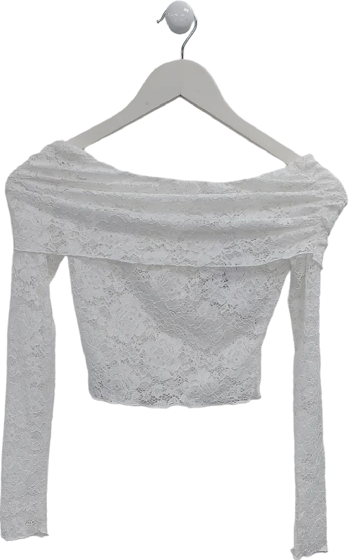 Discount Deals SLA the label White Off The Shoulder Lace Top UK XXXS