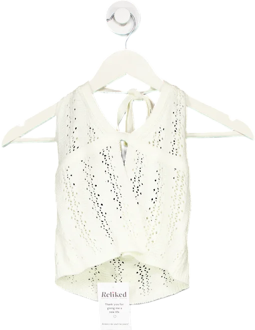 Seasonal Clearance Tiger Mist White Crochet Halter Top UK S