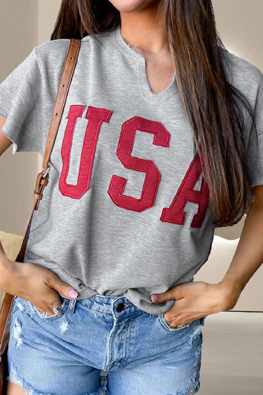Special Discount USA Notched Short Sleeve T-Shirt