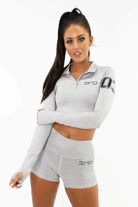 Time-Limited Offer VARSITY LONG SLEEVE CROP - LIGHT GREY