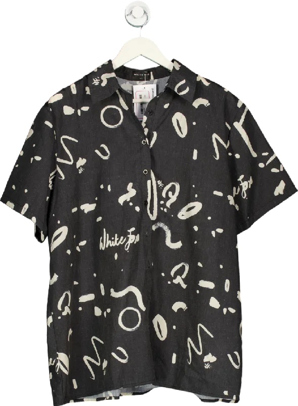 YEAR-End Sale White Fox Black Graphic Print Shirt UK M