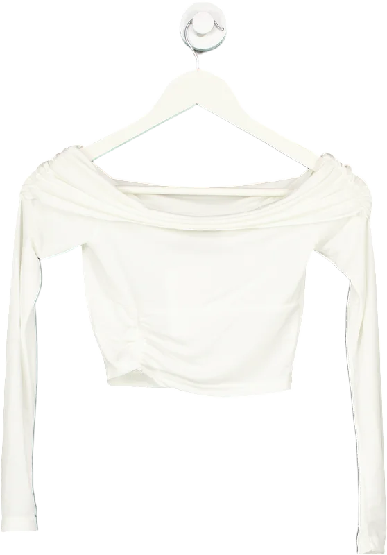 Weekend Deal White Fox White Off-Shoulder Crop Top UK XS