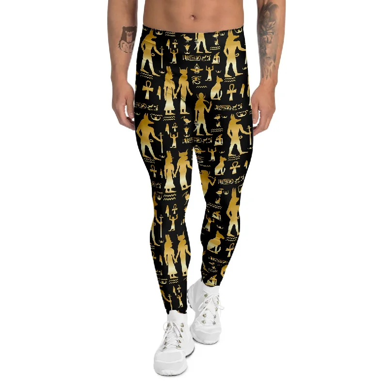 Super Sale Gold And Black Egypt Ancient Mythology Print Pattern Men's Leggings