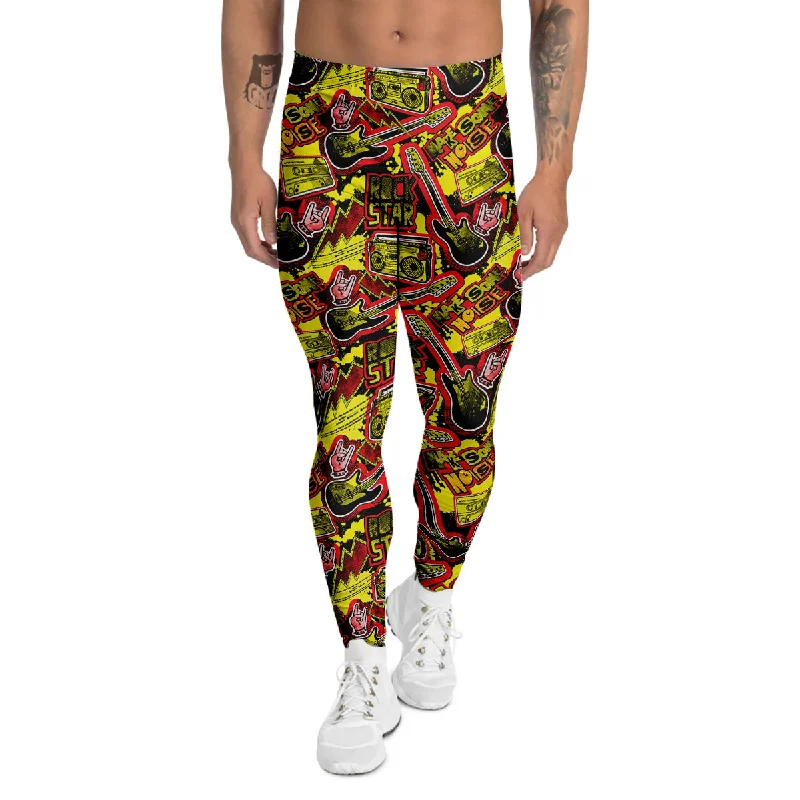 Early Bird Discount Graffiti Music Rock Star Print Pattern Men's Leggings