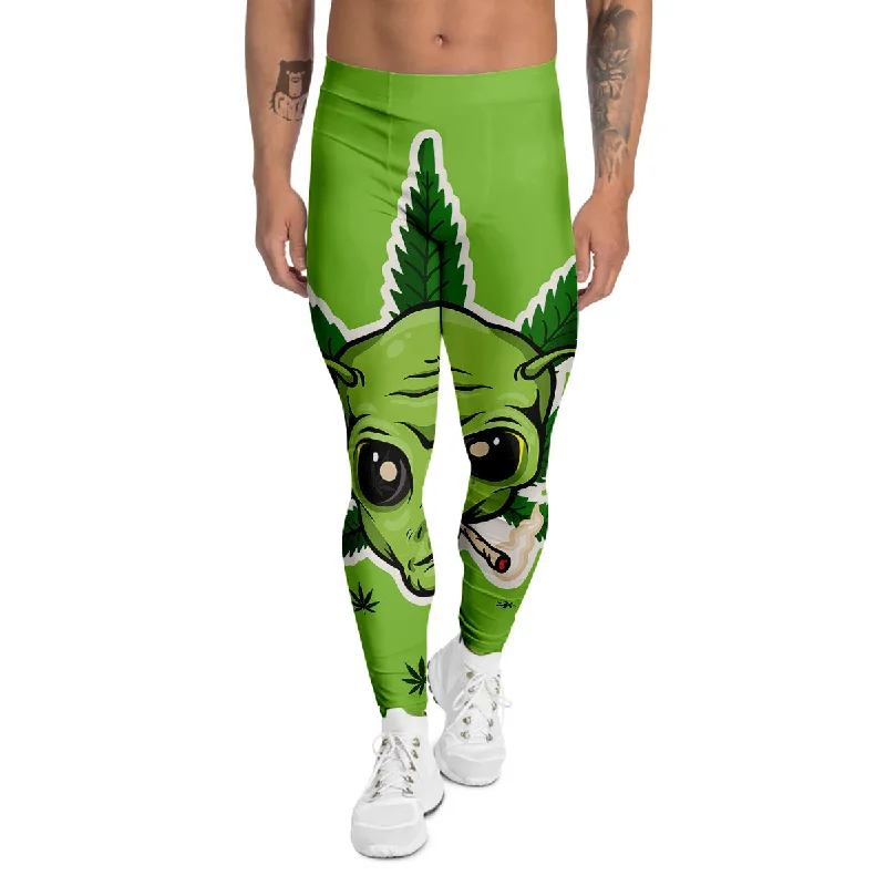 Flash Sale Green Alien Smoking Print Men's Leggings
