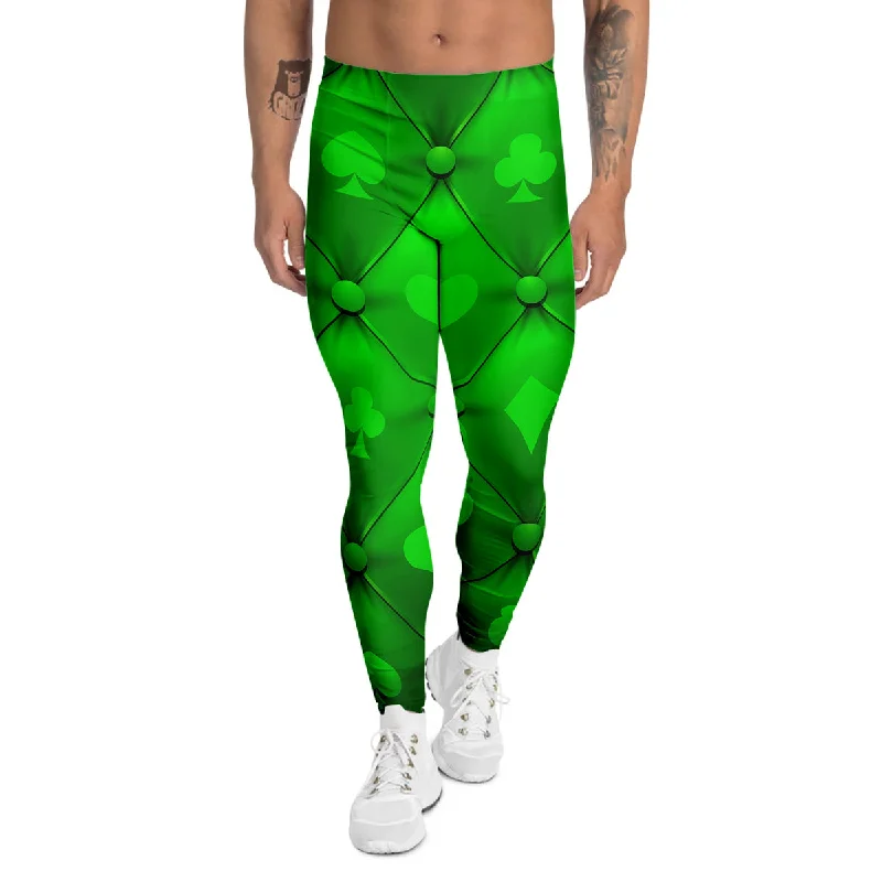 Clearance Sale Green Casino Print Pattern Men's Leggings